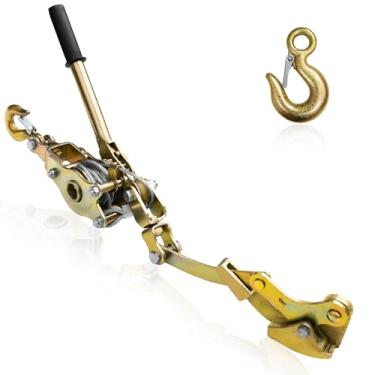 Imagem de Puxador de fio de aço com cabo de 2 toneladas Come Along Winch 2 ganchos extrator de cabo de aço portátil para cabo de tirolesa de 3/40.6 cm a 9/25.4 cm kit tensor de cabo de tirolesa