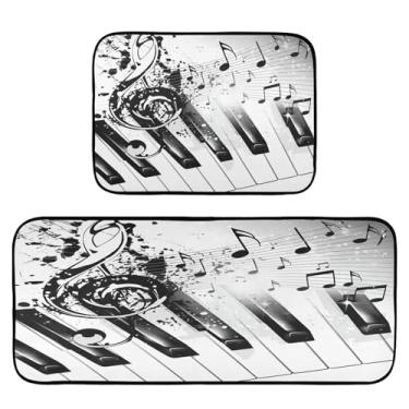 Imagem de STAYTOP Conjunto de 2 tapetes de cozinha, teclas de piano e padrões de notas, tapetes de cozinha e tapetes de porta, tapete discreto para festas de fim de ano para cozinha doméstica