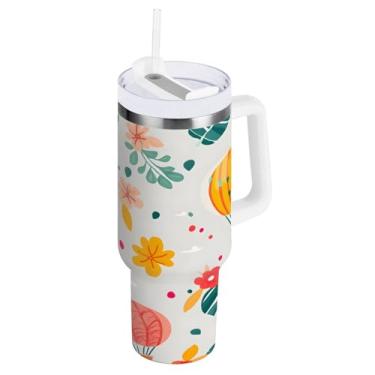 Imagem de Wassud Balões de ar quente flores copo com alça e tampa de canudo copo isolado garrafa de água de aço inoxidável à prova de vazamento caneca de viagem presentes para mulheres 1,134 g