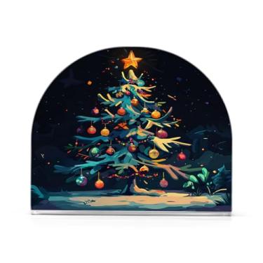 Imagem de Qilmy Porta-guardanapos de árvore de Natal colorido bonito para mesas, porta-guardanapos de papel de placa acrílica elegante, dispensador de papel de seda independente moderno para jantar, sala de