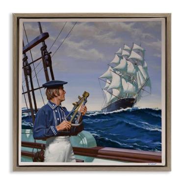 Imagem de Stupell Industries Arte de parede em tela flutuante com moldura dourada Flying Cloud, design da Wind River Studios, 18 x 18