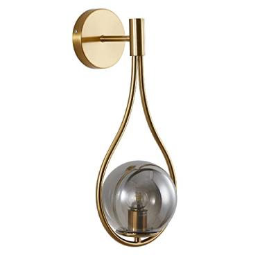 Imagem de Arandela de parede moderna vintage dourada em formato de gota, estilo fazenda, com globo, sem fio, ideal para escadas, banheiros e quartos (dourado + cinza fumê).