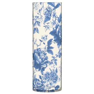 Imagem de CEBUGI Vaso de flor floral azul branco 10 cm x 30 cm Vaso cilíndrico para flores, vaso transparente inquebrável para decoração de casa de festa de casamento