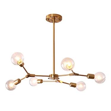 Imagem de Lustre Sputnik moderno dourado da Modo Lighting com 6 lâmpadas, luminária pendente em latão escovado, estilo industrial, ajustável, ideal para sala de estar e restaurante (6 lâmpadas)