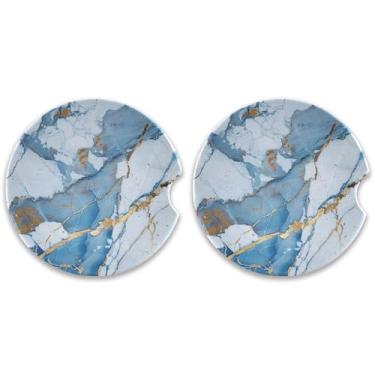 Imagem de CEBUGI 2 peças de porta-copos de carro para porta-copos de cerâmica de 6,3 cm com entalhe de dedo absorvente porta-copos de copo de carro fundo de mármore para mulheres e homens