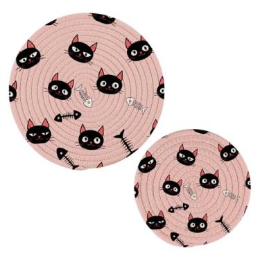 Imagem de Wassud Trivet de esqueletos de gato e peixe para pratos quentes, suportes redondos de algodão, almofadas quentes, porta-copos elegantes, decoração de cozinha e acessórios, 2 peças