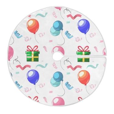 Imagem de Wassud Saia para árvore de Natal com balões coloridos de 90 cm, tapete para árvore de Natal festivo com laços seguros para decoração de casa e festa de ano novo