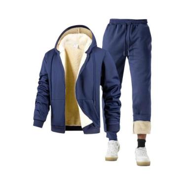 Imagem de Conjunto De Moletom Masculino De Inverno Com Forro Espesso, Jaqueta Ca