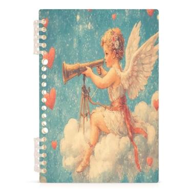 Imagem de Burbuja Caderno Cupido dos Namorados na nuvem, papel pautado universitário A5 com 60 folhas, fichário para escritório, 1 pacote