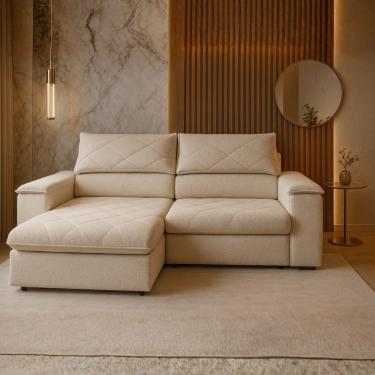 Imagem de Sofá Konrad Retrátil Reclinável Mônaco 2,10 Metros Bouclê Nature