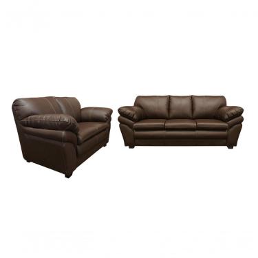 Imagem de Conjunto Sofá De Couro Gana 3 E 2 Lugares Marrom Pigmentado - Mempra Design