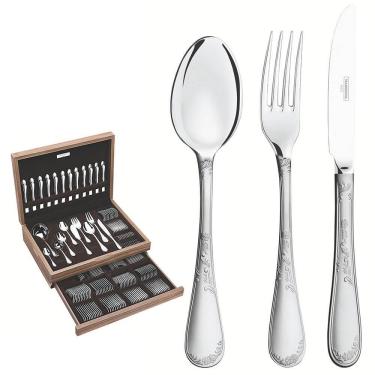 Imagem de Faqueiro com Estojo Tramontina Renascença Facas em Inox com Detalhes no Cabo 130 Peças 66929223