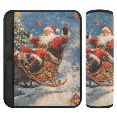 Imagem de Burbuja Capa de cinto de segurança de carro Papai Noel no trenó almofadas macias confortáveis protetor de cinto de segurança de carro para alça de ombro de assento de carro, 1 par médio