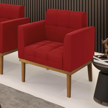 Imagem de Poltrona Sala Decorativa Elisa Base Madeira Fixa Castanho Veludo Marsala D03 - D'Rossi