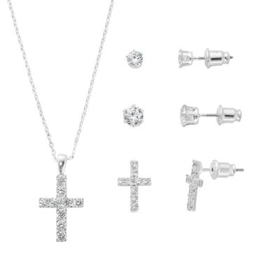 Imagem de Danecraft Conjunto de joias com pingente de cruz e brincos femininos Light Up Box 4 peças