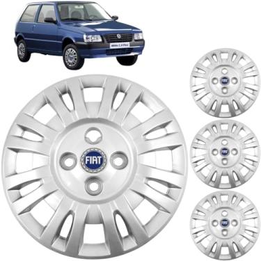 Imagem de Jogo 4 Calotas Aro 13 Fiat Uno e Fiorino 1985 a 2008 Com Adesivo Logo Azul Resinado Grid 054CB