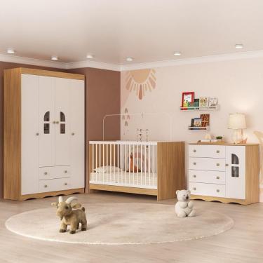 Imagem de Quarto De Bebê Completo Berço 3 Em 1 Para Colchão 130x60cm Liz Multimóveis MP4551 Madeirado-branco