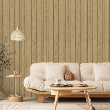 Imagem de LXCREAT Painéis de parede de ripas de madeira descascam e colam, painéis de parede de ripas 3D marrons 39,9 cm x 599,4 cm