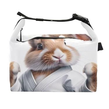 Imagem de TSENQUE Lancheira personalizada coelhinho karatê coelho para mulheres meninas alça de ombro ajustável para trabalho estampa animal isolada