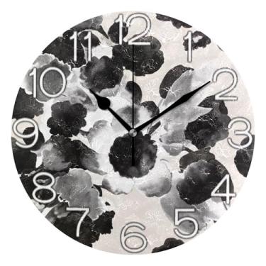 Imagem de GAIGEO Relógio de parede analógico abstrato floral branco preto decorativo escritório cozinha relógio estético silencioso sem tique-taque, decoração de parede moderna para sala de estar, 25 cm