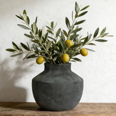 Imagem de ELYSIIRENA Vaso de flores decorativo de cerâmica, vaso rústico boêmio de cerâmica de 14 cm para decoração de casa, mesa, sala de estar, banheiro, prateleira, decoração de cornija, casamento, preto