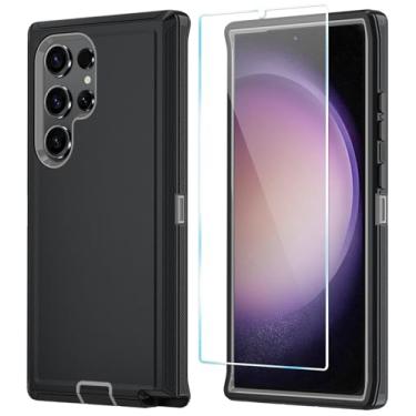 Imagem de ONOLA Capa de celular para Samsung Galaxy S23 Ultra com protetor de tela HD, resistente, à prova de choque e à prova de quedas, capa para celular Galaxy S23 Ultra de 16,8 cm, cinza preto