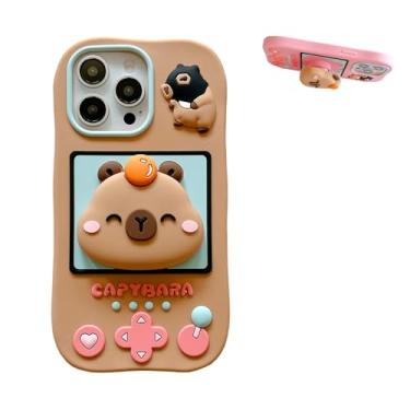 Imagem de QoKcoahn Capa para iPhone 13/14, capa de silicone macio à prova de choque, capivara, 3D, capivara, capivara, caqui, fofa, kawaii, capa protetora à prova de choque feminina para iPhone 13/14