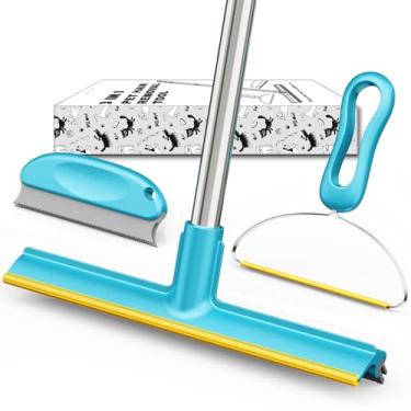 Imagem de Ancinho de carpete para remoção de pelos de animais de estimação (pacote com 3), vassoura de borracha para remoção de pelos de cães e gatos, ferramentas de limpeza de pelos de aço inoxidável, escova