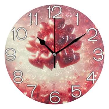 Imagem de GAIGEO Relógio de parede analógico decorativo operado por bateria relógio de cozinha rústico, arte de parede boho, decoração de casa, corações dos namorados, fantasia vermelha, 25 cm, ponteiros pretos