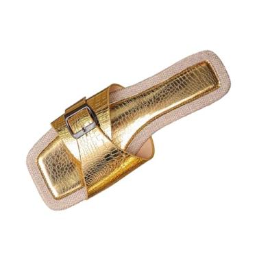 Imagem de Sandália feminina moderna com fivela confortável para praia plus size primavera verão casual, Dourado, 35