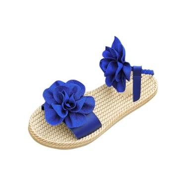 Imagem de Sandálias rasteiras femininas casuais primavera verão praia cor sólida flor bico aberto tira anel anel, ideal para uso confortável e versátil, Azul royal, 35
