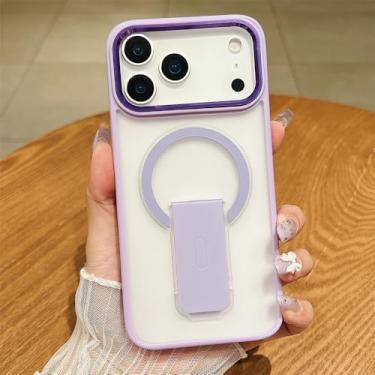 Imagem de Capa para iPhone 17 Pro Max AIR 16 15 14 13 11 com suporte, capa protetora magnética fosca translúcida, roxa grama, para iPhone 15 Pro