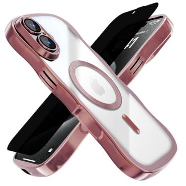 Imagem de Misscase Capa para iPhone 16 com protetor de tela de privacidade, compatível com MagSafe, linda moldura ondulada antiarranhões com protetor de lente de câmera, capa brilhante para iPhone 16 de 6,1