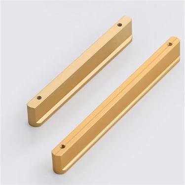 Imagem de HTNAFONI Puxadores de porta longos de armário de cozinha escovados dourados simples de liga de alumínio para armário de armário puxadores de porta de móveis 1 peça (ouro escovado 128 mm)