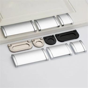 Imagem de HTNAFONI Puxador de gaveta prateado escuro montado na superfície, alça dobrável, fivela escura, acessórios de ferragens para móveis de mão, 1 peça (1756 furo 32 mm)