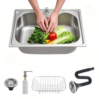 Imagem de Cuba Cozinha Gourmet Pia Aço 304 Inox Acessórios e tubo de descarga Embutir 50/60 x40 x 21 cm (50 * 40 * 21CM(Com Dosador Limpeza)