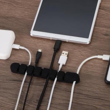 Imagem de Generic Clipe de cabo de 137 mm, 8 furos, suporte de fio de silicone, organizador de cabos, prendedor de cabos adesivos para montagem em mesa de escritório em casa, preto
