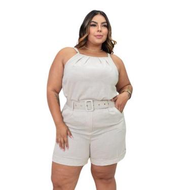 Imagem de Conjunto Feminino Plus Size Short E Blusa Linho Social Top Bege - Deli