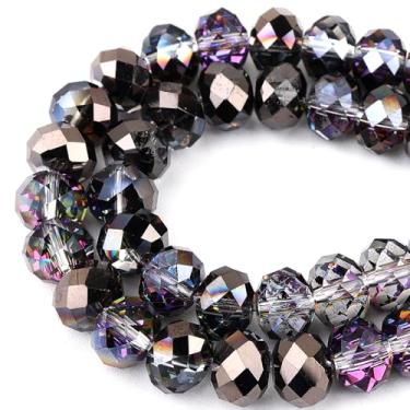 Imagem de DIQIO Contas de cristal de abaco brilhante de 8 mm para fabricação de joias - Contas espaçadoras de rondelle facetadas para pulseiras (77-82 peças, preto magenta)