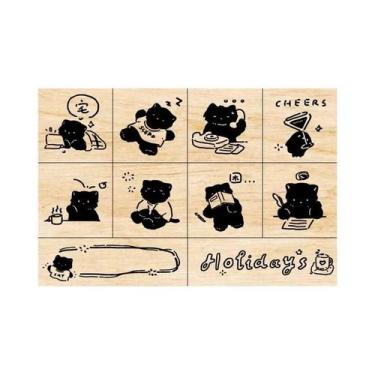 Imagem de Conjunto De Carimbos De Madeira De Gato Adorável Com 10 Peças Para Art
