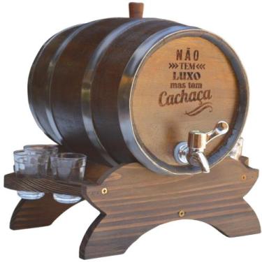 Imagem de Barril Amburana 5 L Tonel Corote Cromo Com 6 Copos Shot - BARRIL BRASI