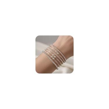 Imagem de SHINUS BOHO Conjunto de pulseiras cruzadas com contas de ouro 14 k para mulheres, contas cristãs coloridas boêmias elásticas para presente moderno, 7.0, Sem Pedra Preciosa