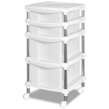 Imagem de Gaveteiro Organizador Com 4 Gavetas Com rodízios Branco N615 Niquelart