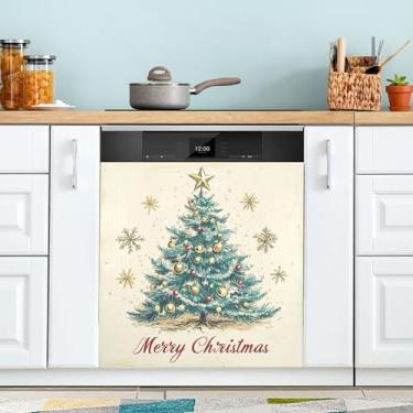 Imagem de xigua Linda capa magnética para lava-louças, árvore de Natal, adesivos magnéticos decorativos antiarranhões para painel de geladeira e lava-louças, decoração personalizada de cozinha doméstica 58 x 66