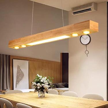 Imagem de Luminária pendente LED moderna para mesa de jantar, luminária de madeira com luz quente de 3000K e cúpula de vidro, altura ajustável, ideal para escritório, restaurante, quarto e sala de est
