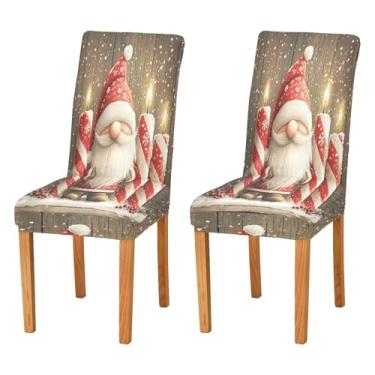 Imagem de SEHANY Conjunto de 2 capas de cadeira de gnomo de Papai Noel para sala de jantar, elástico, removível e lavável, para cozinha, hotel, festa, decoração de Natal