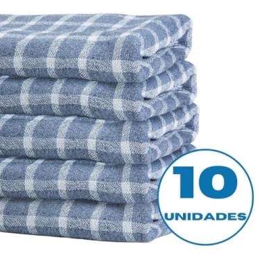 Imagem de Kit 20 Panos de Chão Alvejado Branco 70x40cm Saco Duplo Pano de Limpeza Multiuso 100% Algodão para Uso Doméstico (10 unidades Xadrez)