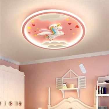 Imagem de Luminária de teto LED moderna em formato de unicórnio, rosa, criativa, para quarto infantil, menina, 56W, dimerizável, embutida, ideal para quarto de crianças, berçário, quarto de bebê, sala