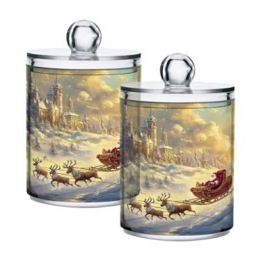 Imagem de xigua Pacote com 4 lindos suportes de Natal para bolas de algodão, cotonete – Frasco de plástico de boticário de armazenamento versátil transparente de 4 ml para banheiro e organização de