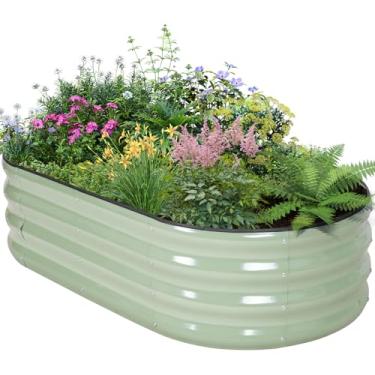 Imagem de BIRDSINYARD Canteiro elevado galvanizado para jardim ao ar livre - canteiros elevados para jardinagem de 4 × 2 × 1 pés | Caixa oval de metal para jardim com bordas de segurança e luvas para vegetais